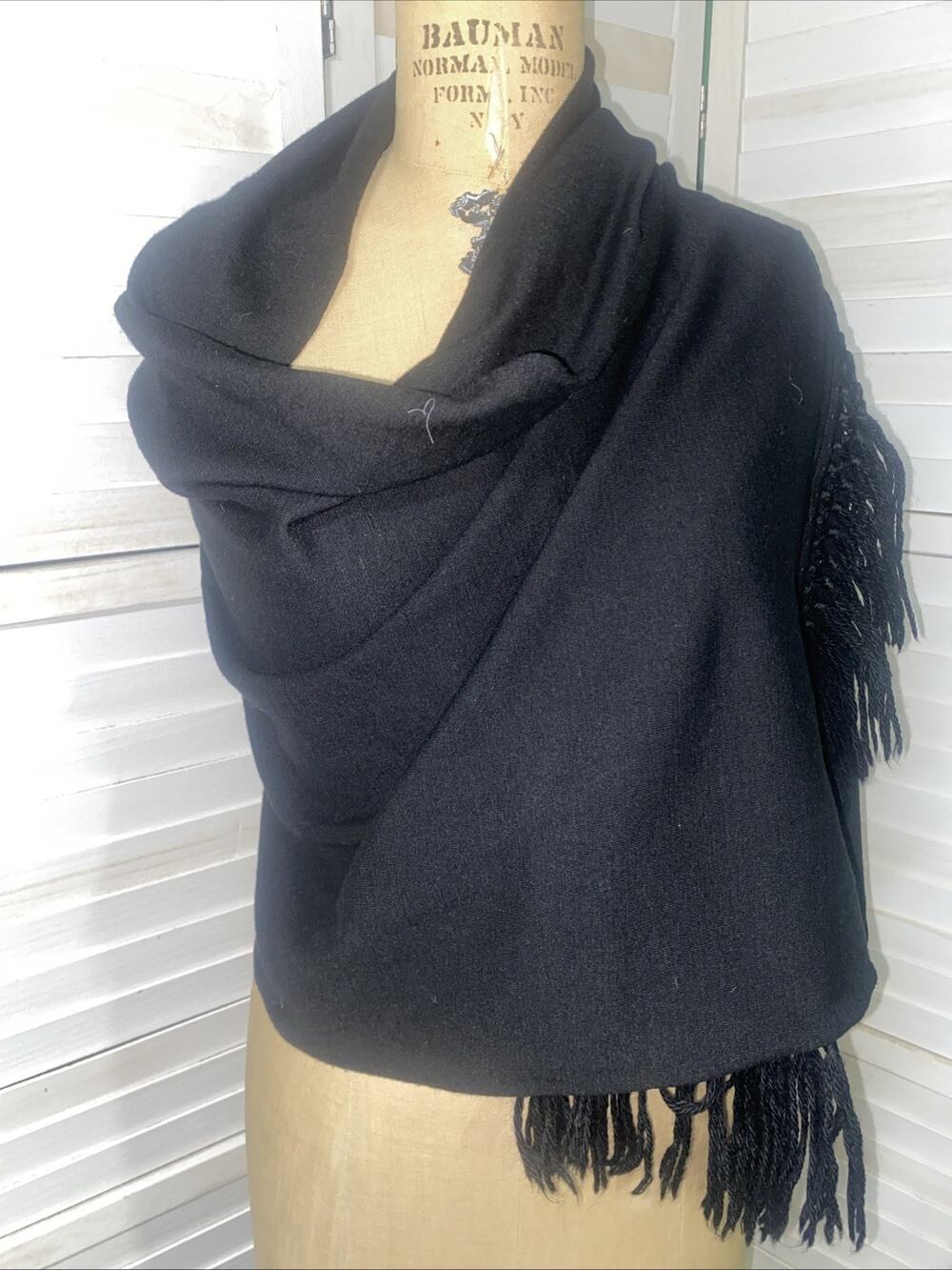 Handmade Cotton Blend Black Shawl Scarf Wrap Stole Shawl Rectangle Fringes 60x27
